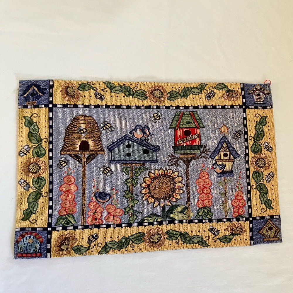 tapestry placemat birdhouses sunflowers and bees themed single mat rectangular - Picture 2 of 10